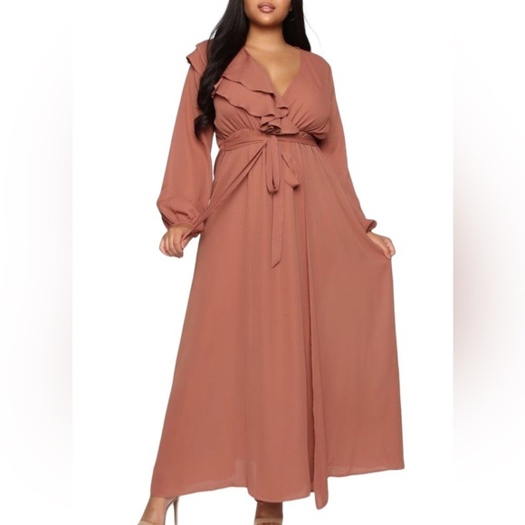 Maxi Wrap Front Ruffle Top Semi-Sheer Dress
New - Picture 3 of 7